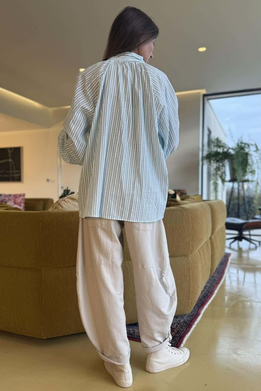 Nantucket Stripe Tie Neck Blouse Soft Sage